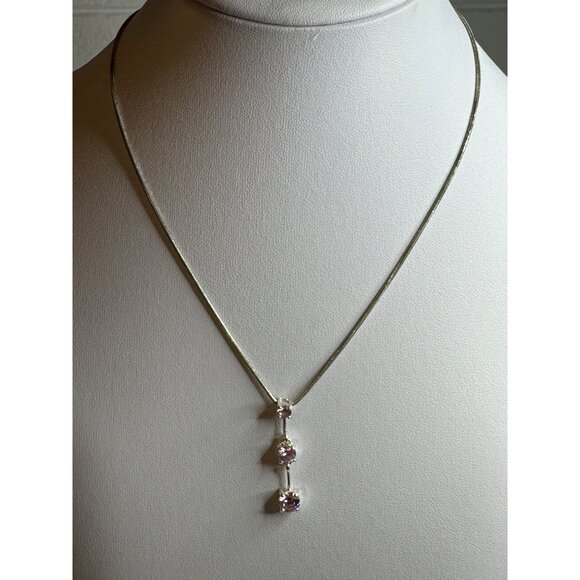 Sterling Silver Pink Cubic Zirconia Necklace & Earring Set With Adjustable Chain - Picture 1 of 7